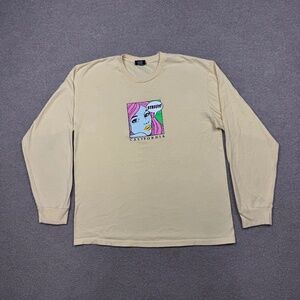 Stussy Graphic T Shirt Men's Size L Yellow Long Sleeve Crew Neck Streetwear